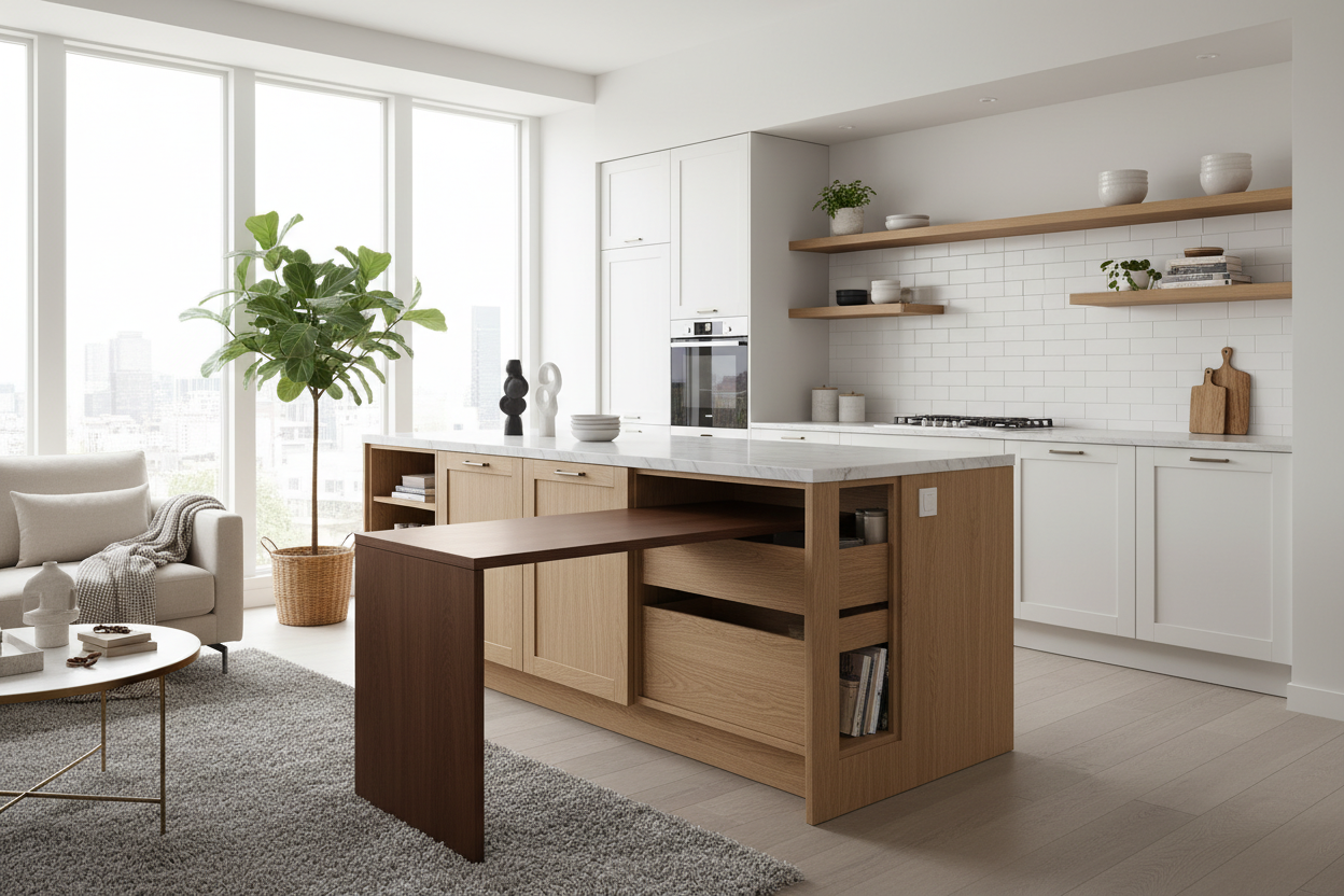 A Pull-Out Table Is the Smartest Idea for Kitchen Island Layouts