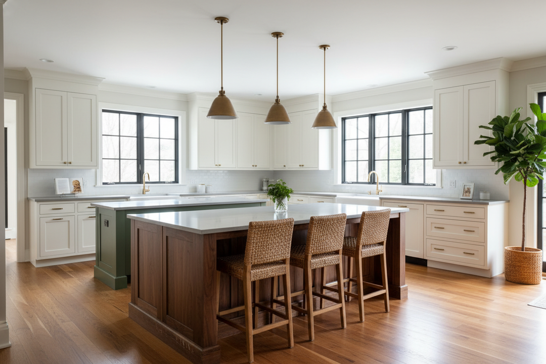 Why I Chose a Stained Island With Painted Cabinets to Hide Scuff Marks