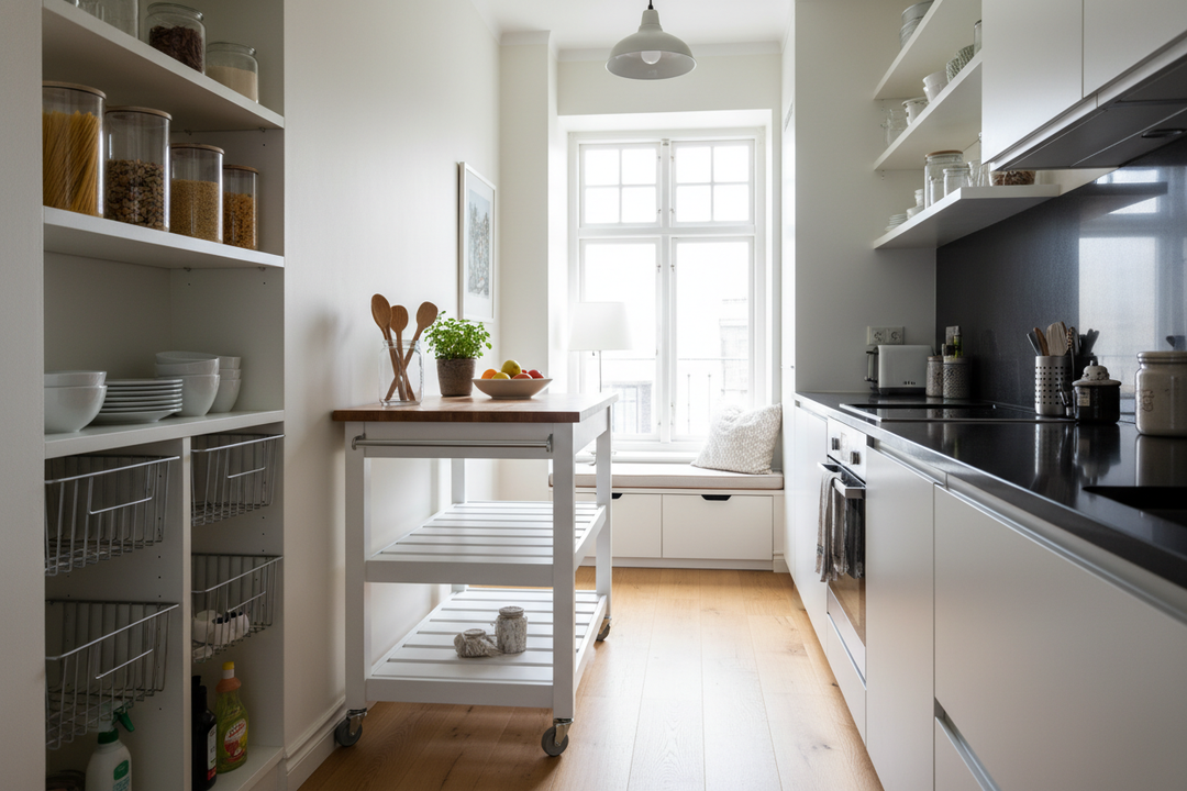 Why a Simple White Kitchen Cart Fixed My Dark, Cluttered Galley