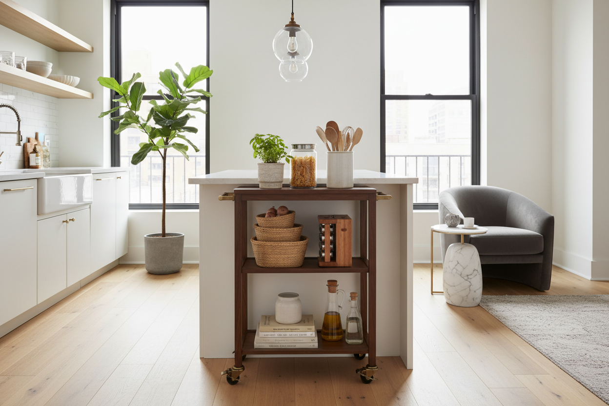 Why I Use a Bar Cart for Kitchen Storage (And Not Just Booze)