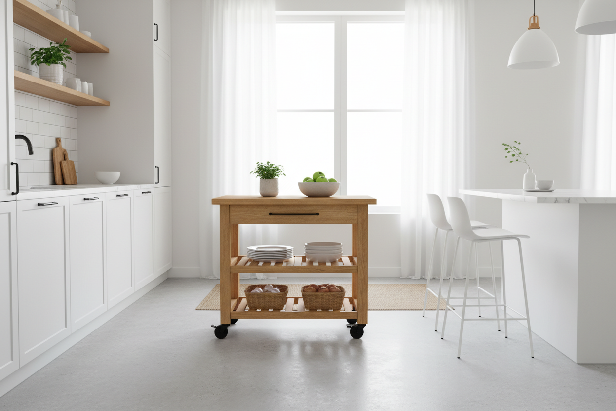 Your All-White Kitchen Actually Needs a Wooden Kitchen Cart