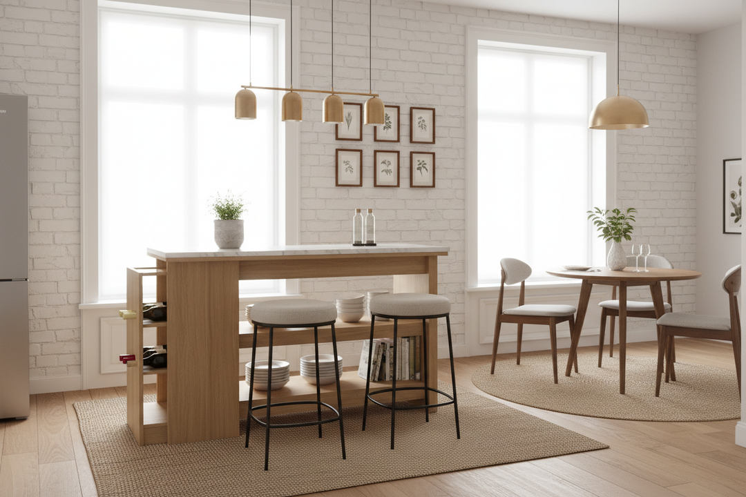 Your Tiny Apartment Needs a Kitchen Island Cart With Stools, Not a Table