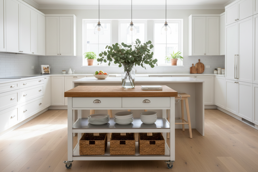 Stop Saving for an Island: Get a White Kitchen Cart With Butcher Block Top