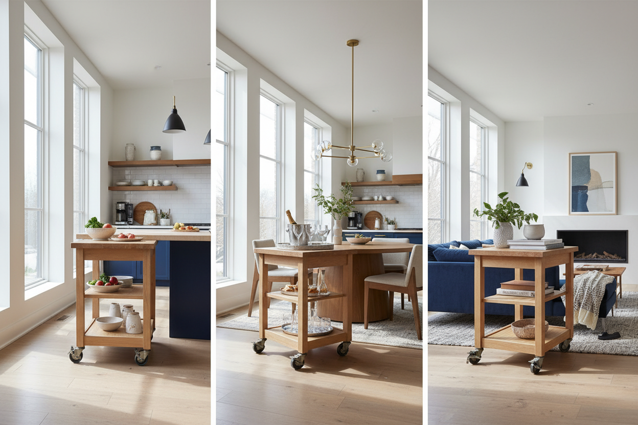 The 3 Places a Wood Kitchen Rolling Cart Makes the Most Sense