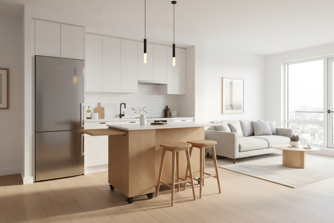 How to Have an Island in a Small Kitchen (And Still Open the Fridge)