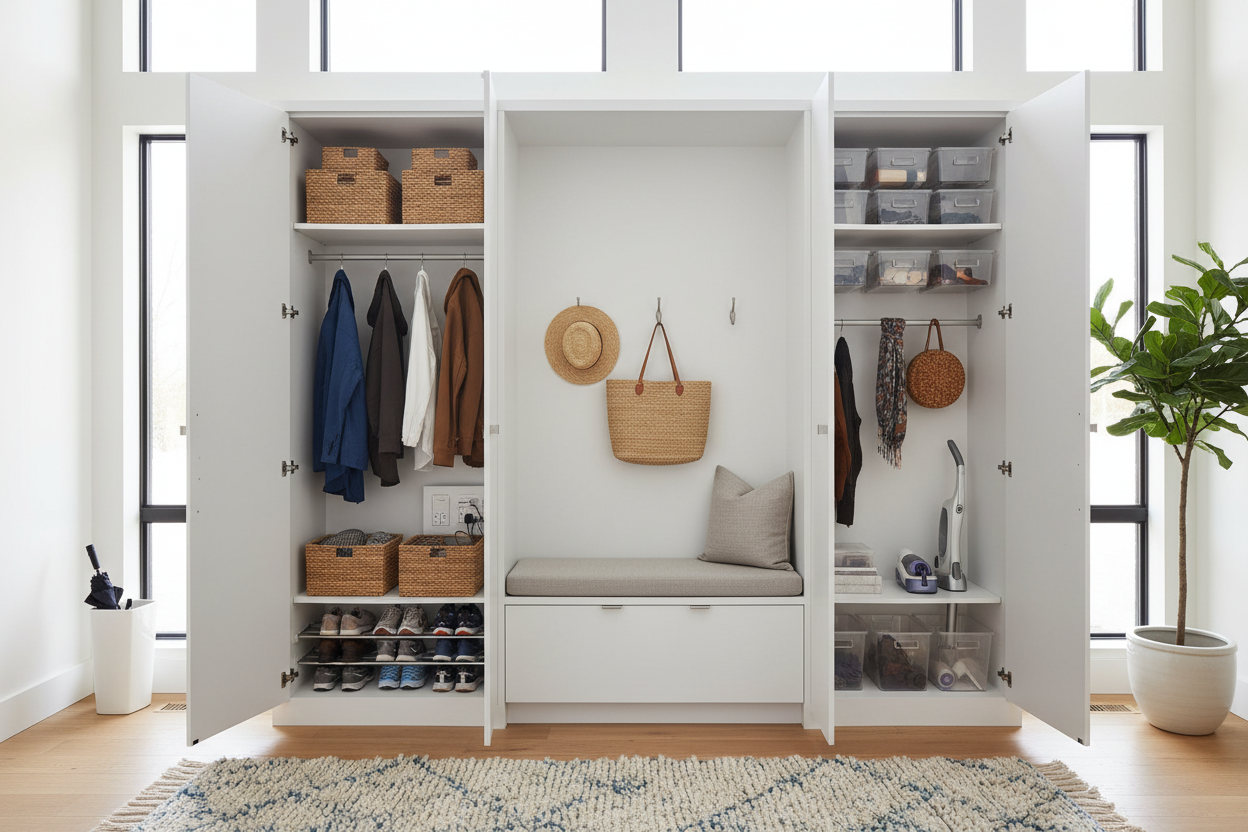 We Hid Our Entire Mudroom Mess Inside Two Utility Cabinets