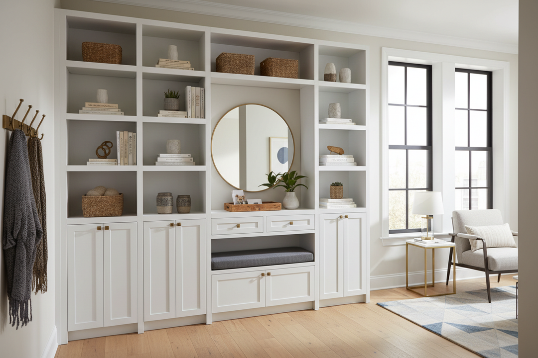 Can Shelves With a Storage Cabinet Actually Fake a Real Foyer?