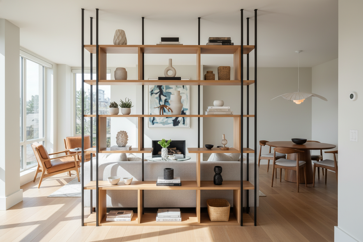 Your Open Concept Needs a Divider Shelf Unit, Not Another Rug
