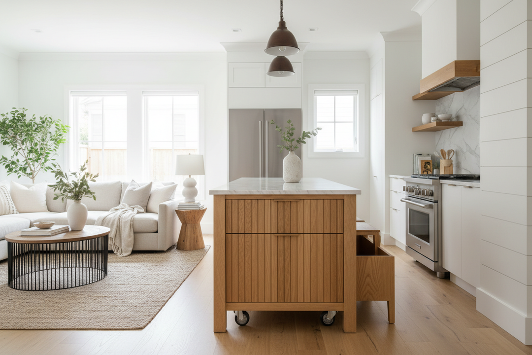 How I Faked a Built-In Look Using a Kitchen Island With Hidden Wheels