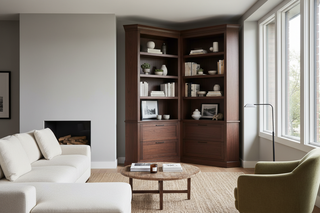 How a Fayette Corner Bookcase With Storage Fixed My Awkward Layout