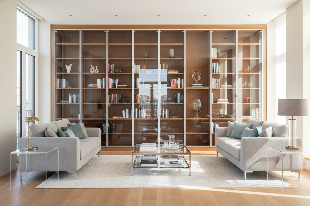 The Truth About Bookcases: Glass Doors Save You From Constant Dusting