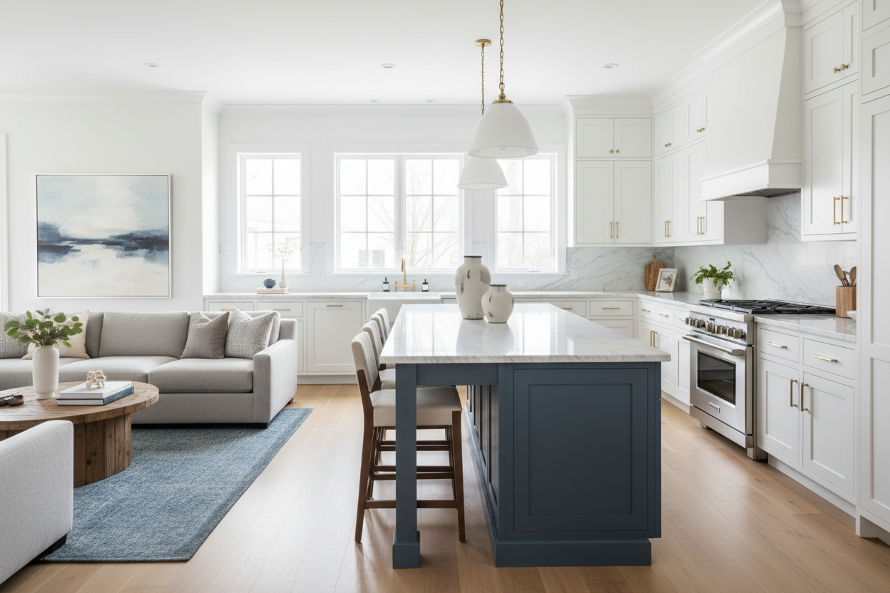 Stop Debating Navy: Why a Blue Gray Island With White Cabinets Wins