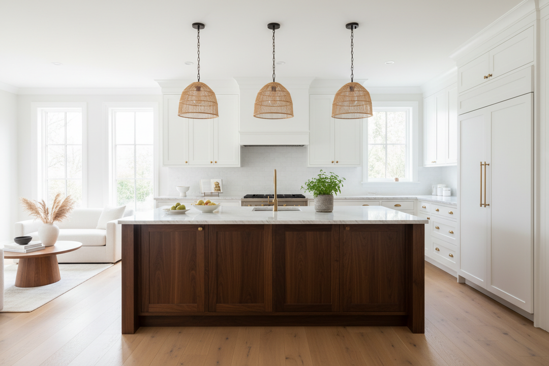 Why I'll Always Pitch a Stained Island With White Cabinets