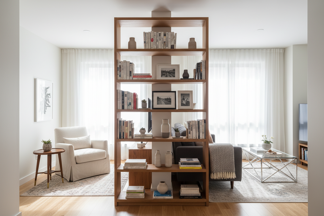 How I Used a Freestanding Bookcase for Room Separation