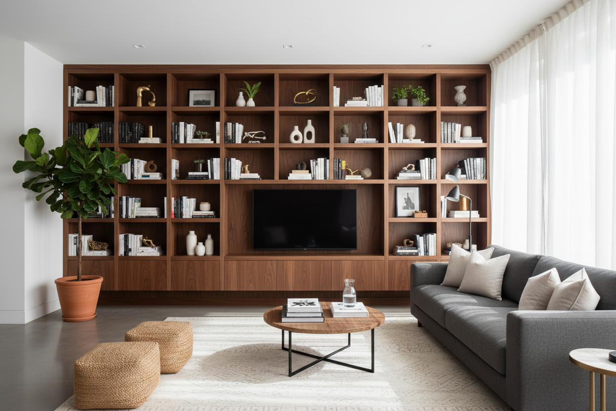 How a Wood Wall Book Shelf Cured My 'White Box' Living Room