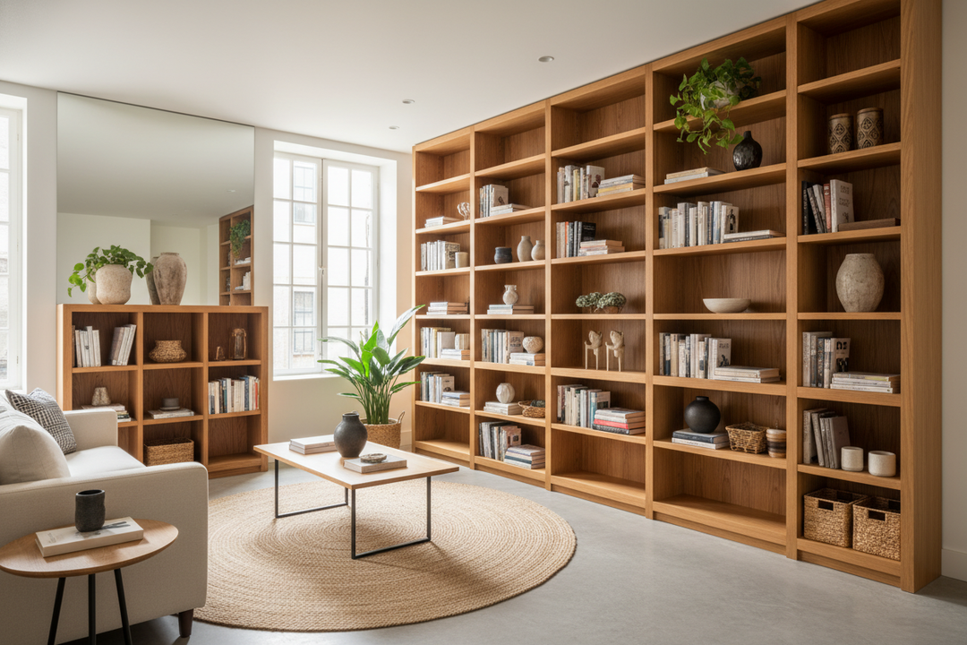 Will Large Wooden Bookshelves Actually Make a Small Room Feel Cramped?