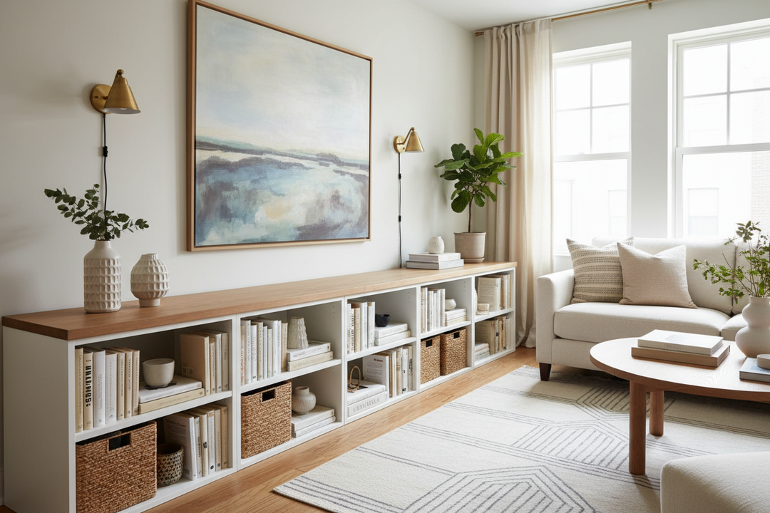 I Faked a Custom Credenza With Low Bookshelves IKEA Sells