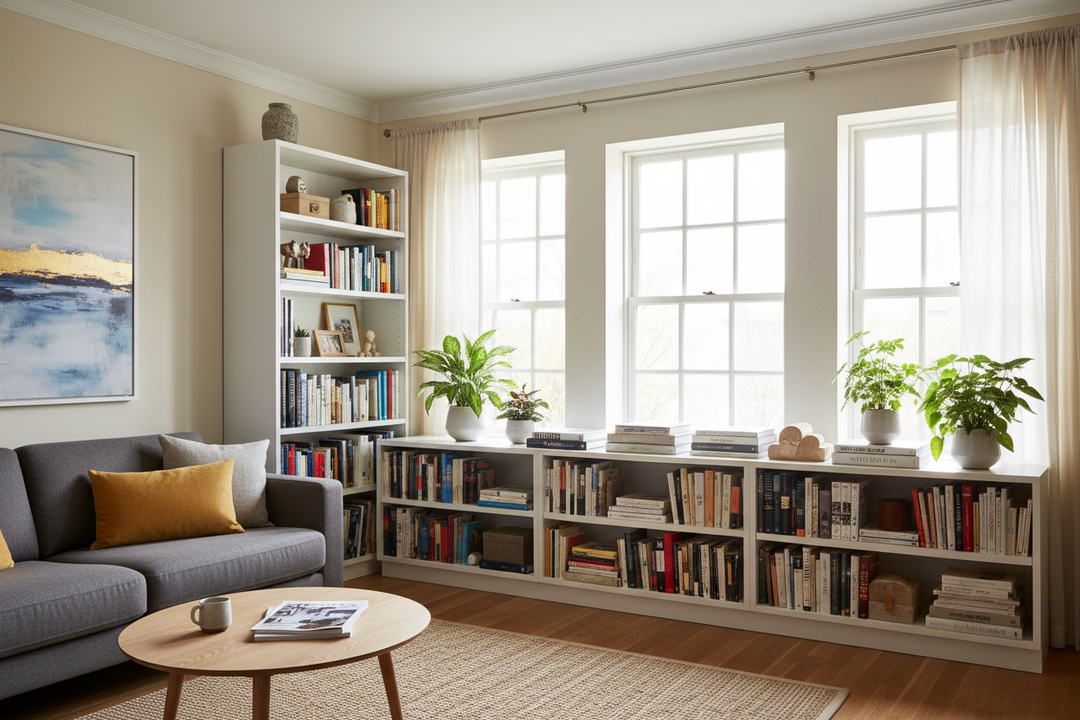 An IKEA Horizontal Bookcase Fixes Every Awkward Under-Window Gap