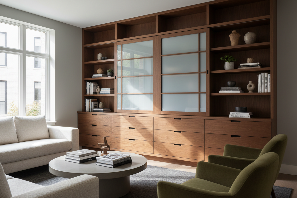 I Ditched Open Shelves for a Modern Bookcase With Drawers