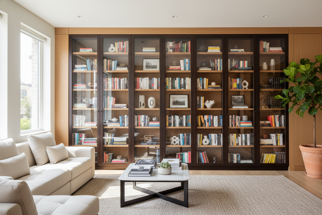 Why I Gave Up on Open Bookcase Shelving Ideas (Hello, Glass Doors)