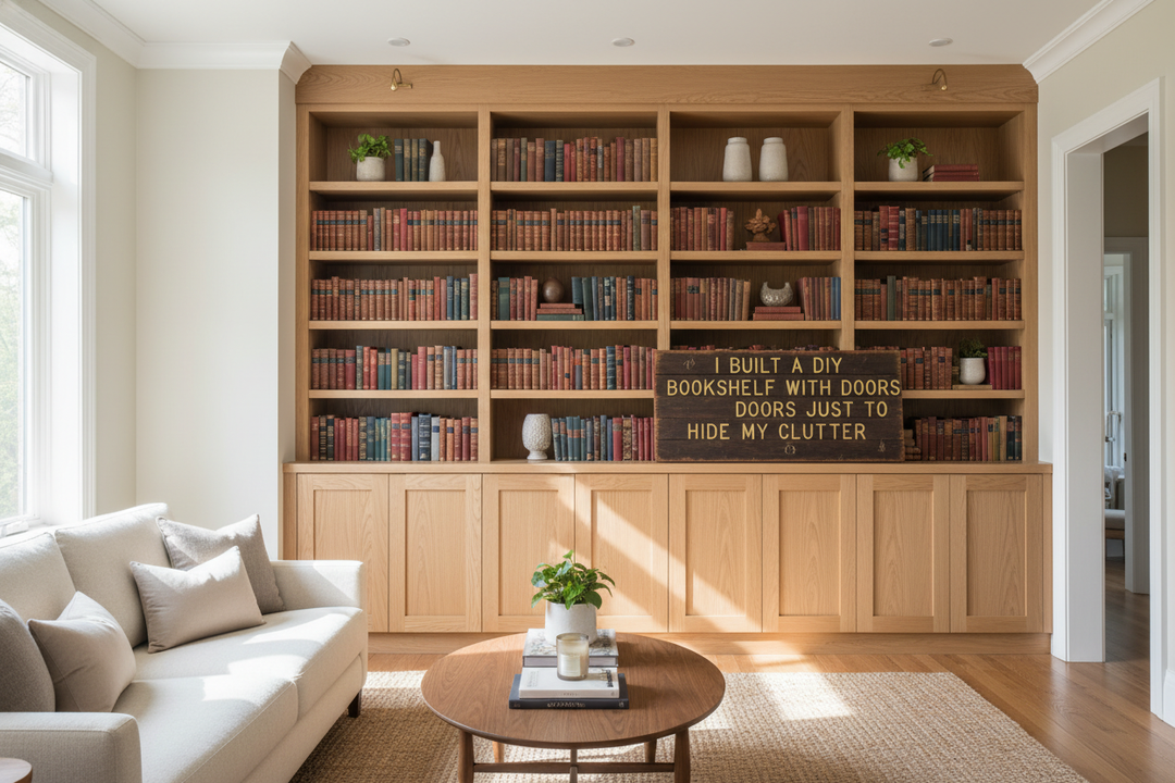 I Built a DIY Bookshelf With Doors Just to Hide My Clutter