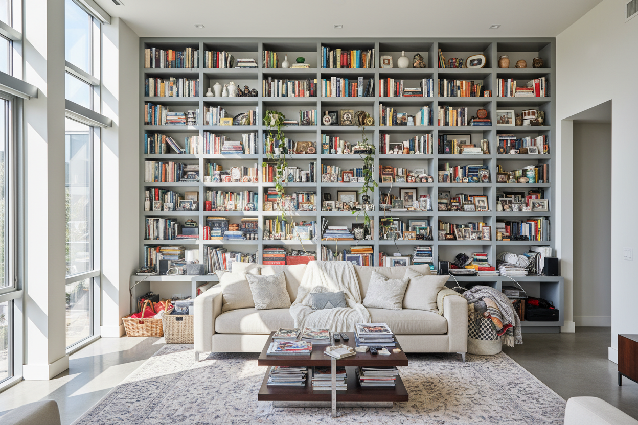 Why Your Massive Built-In Shelves Look So Cluttered