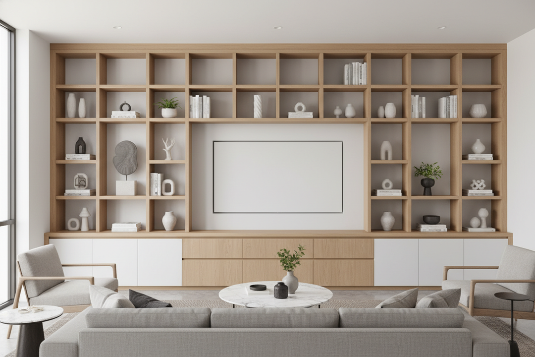 Can Wall Built In Shelves Actually Hide a Massive TV?