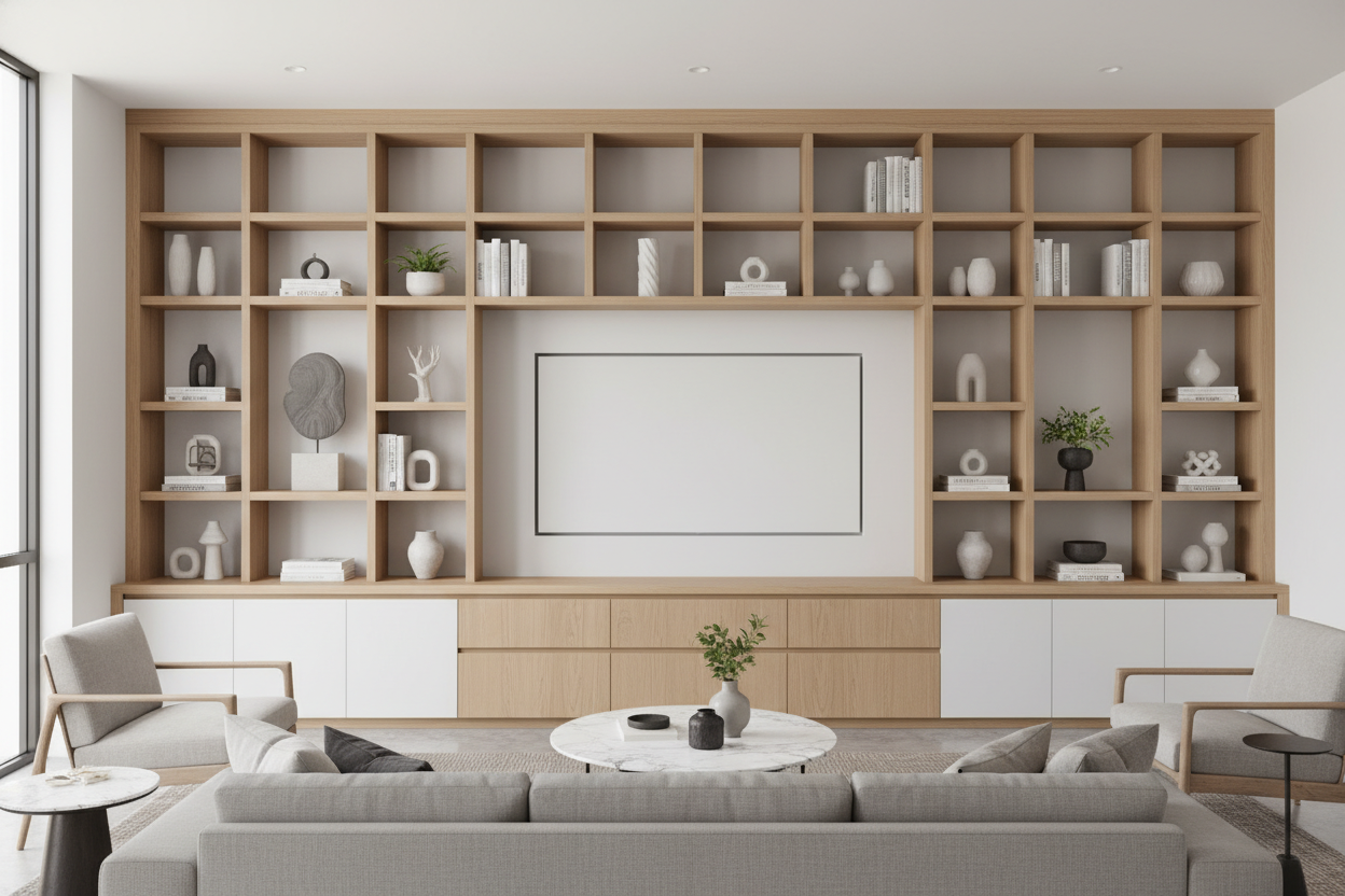 Can Wall Built In Shelves Actually Hide a Massive TV?