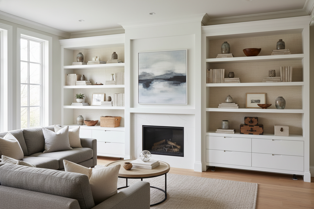 My Secret to Faking Shelves That Look Like Built In Millwork