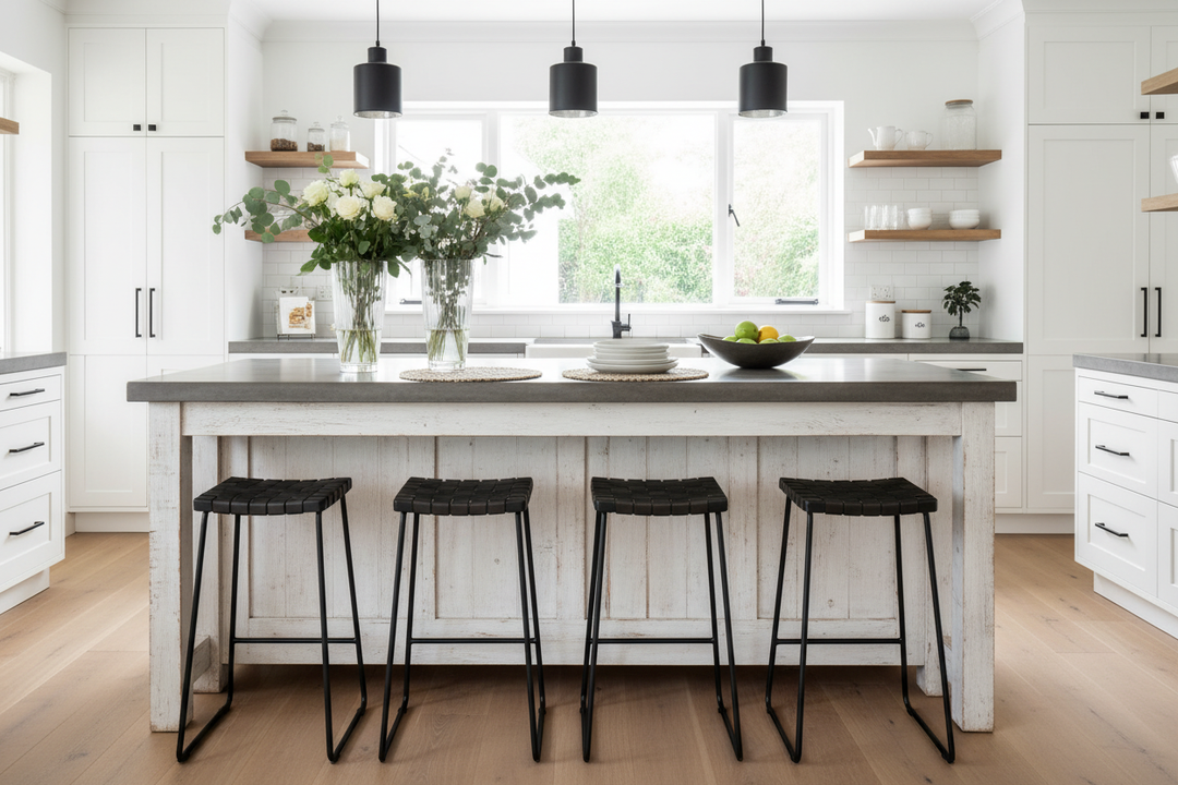 How to Modernize a Rustic White Kitchen Island Without Painting It
