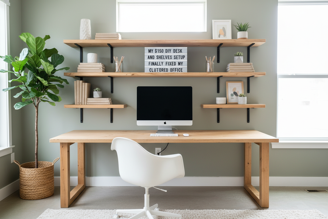 My $150 DIY Desk and Shelves Setup Finally Fixed My Cluttered Office