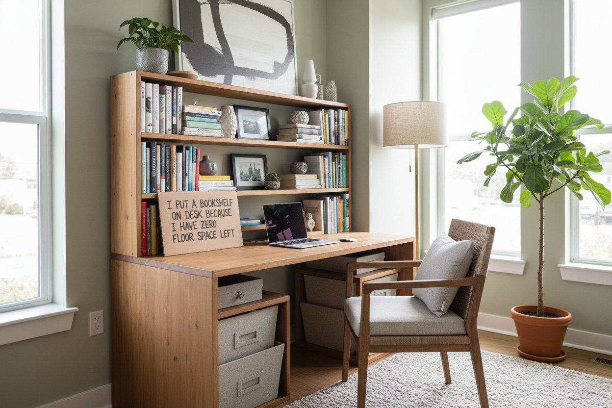 I Put a Bookshelf on Desk Because I Have Zero Floor Space Left