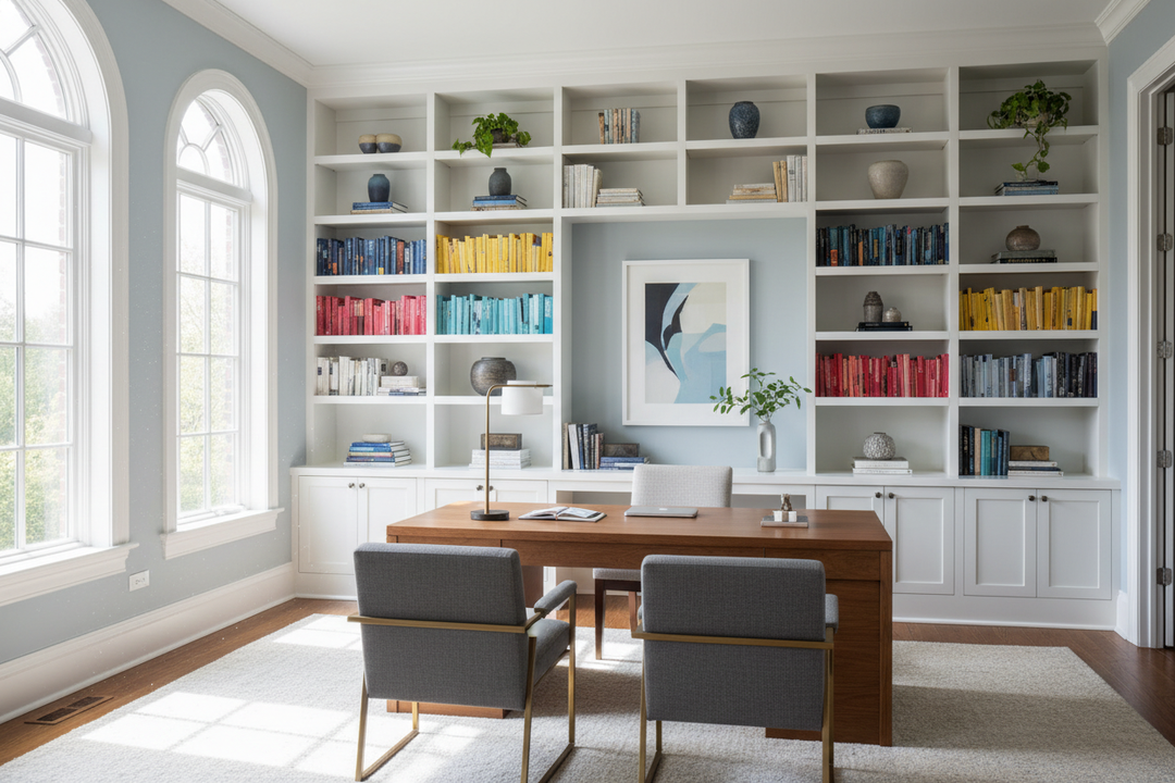 Why I Kept My 'Outdated' Built-In Bookshelves With Desk