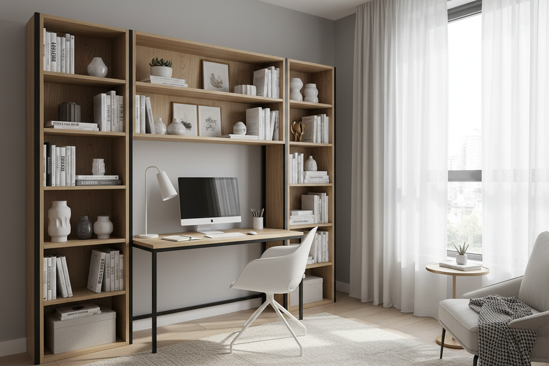 Your Bedroom Office Looks Like a Dorm (Try a Modern Bookshelf Desk)