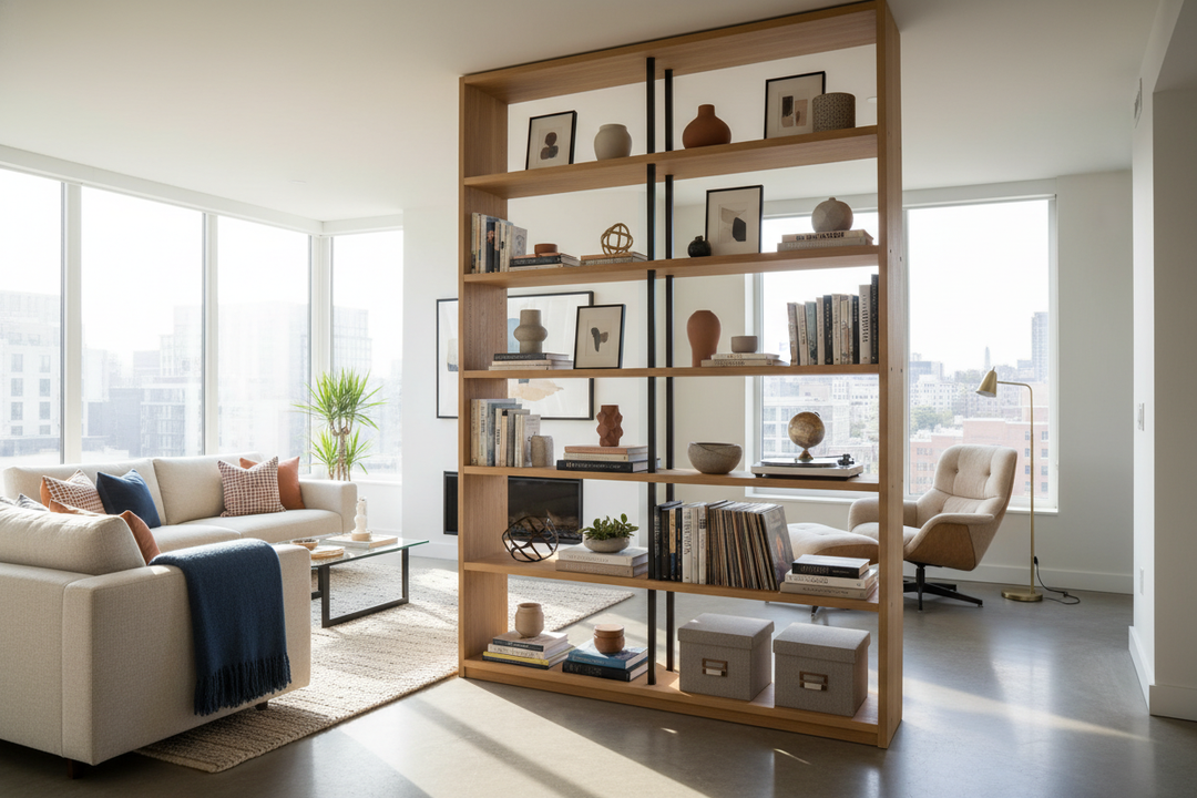 The 3 Styling Rules for a Double-Sided Bookcase Shelf Divider
