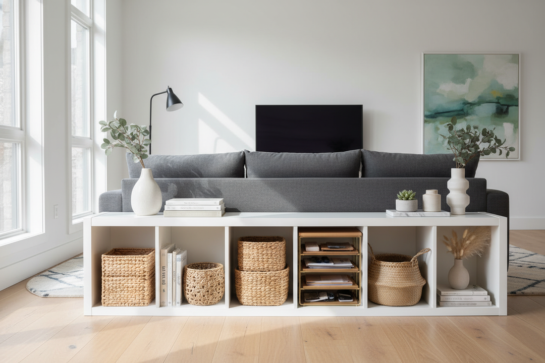 I Hid My Living Room Doom Piles With One Simple Organizer for Shelf