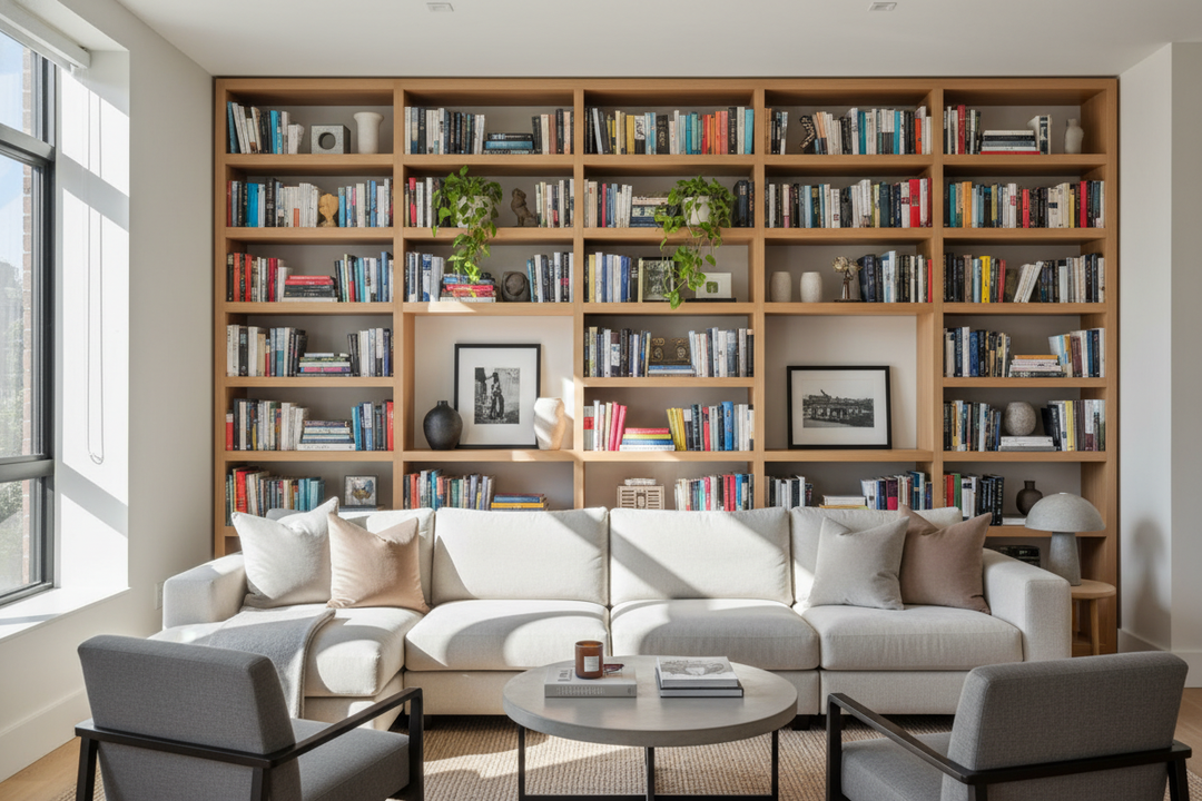 Why a Shelving Behind Couch Setup Beats a Skinny Console