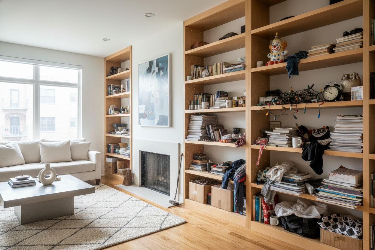 Why Your Open Shelves in Living Room Look Like a Yard Sale
