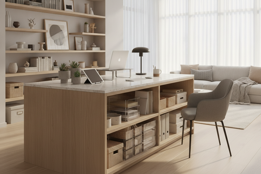 I Use a Kitchen Island as My WFH Storage Solution (No Regrets)