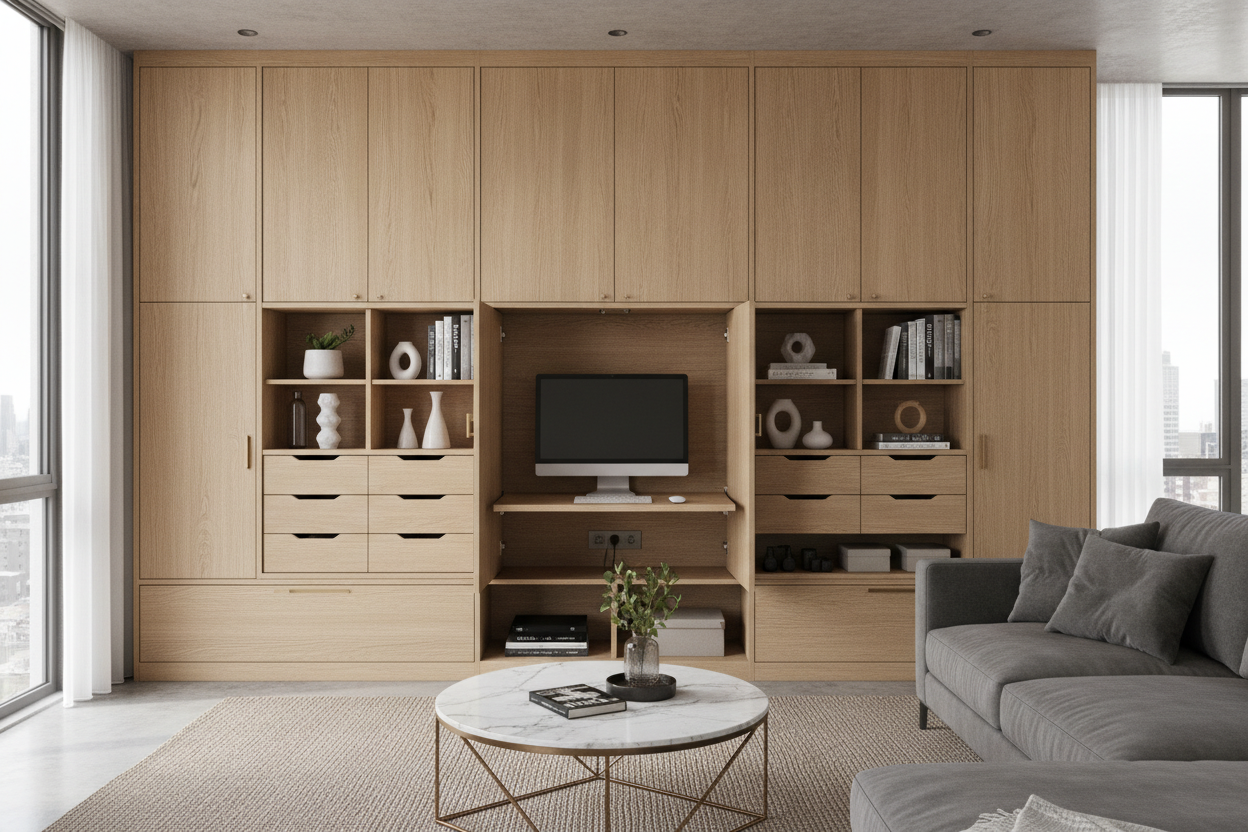 How I Hid My WFH Mess With These Living Room Cabinet Ideas
