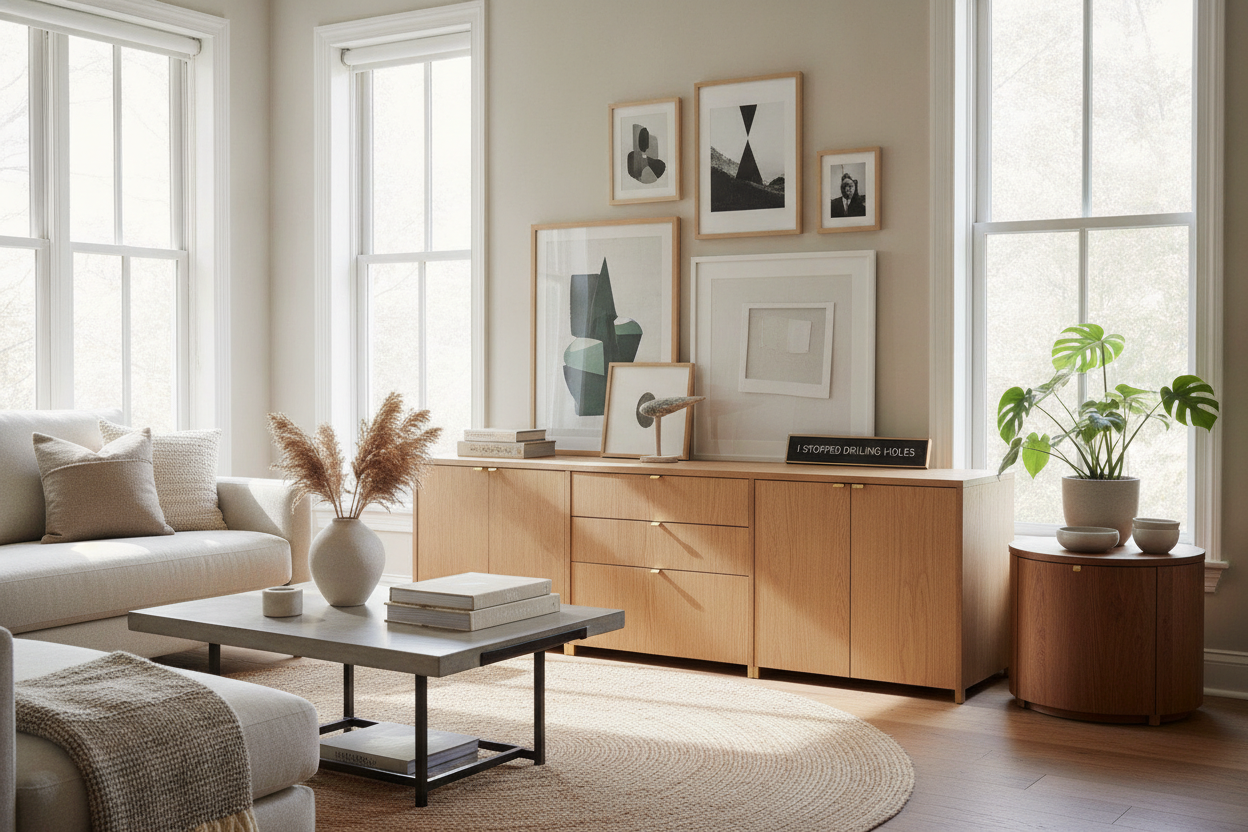 I Stopped Drilling Holes and Bought Floor Cabinets for Living Room
