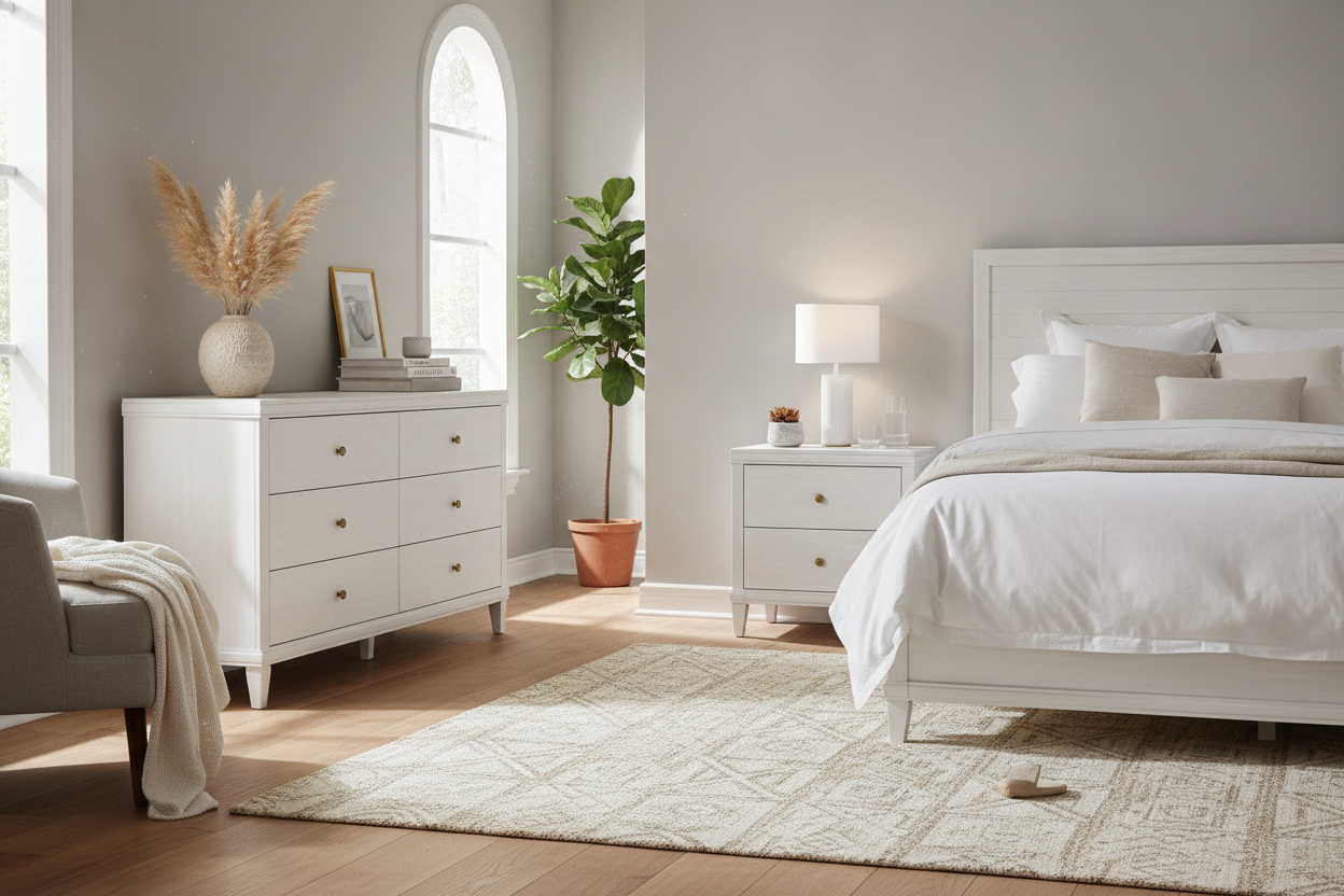 Why Your Dark Bedroom Needs a White Dresser and Nightstand Set