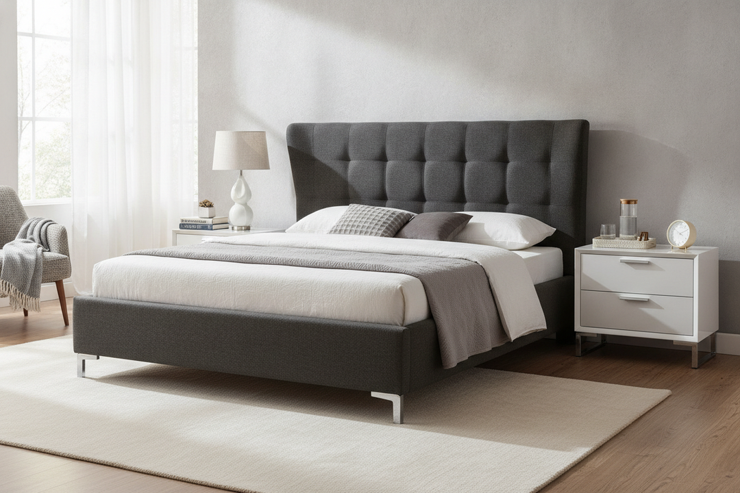 Your Dark Bedframe Needs a Set of 2 White Nightstands to Look Modern