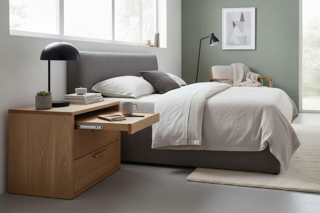 Why I Refuse to Live Without a Bedside Table With Pull Out Tray
