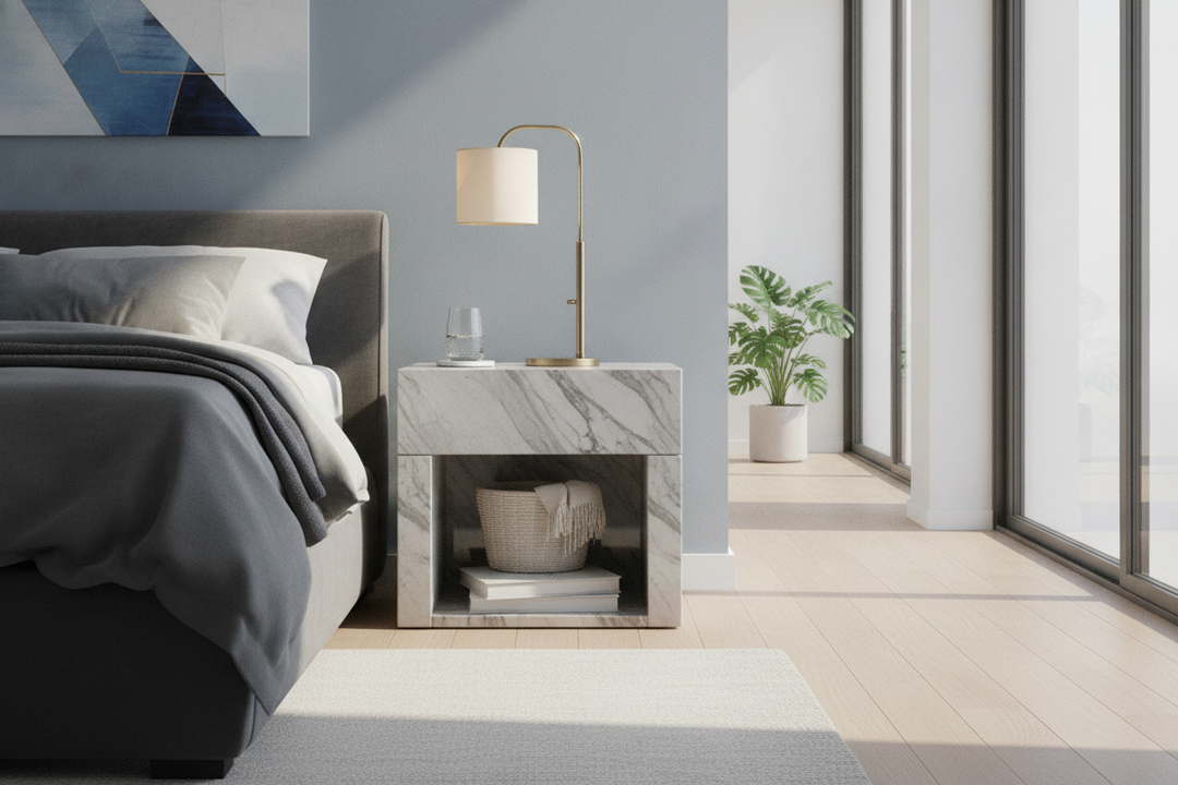 The Sweaty Glass Rule: Why I Switched to a Faux Marble Nightstand