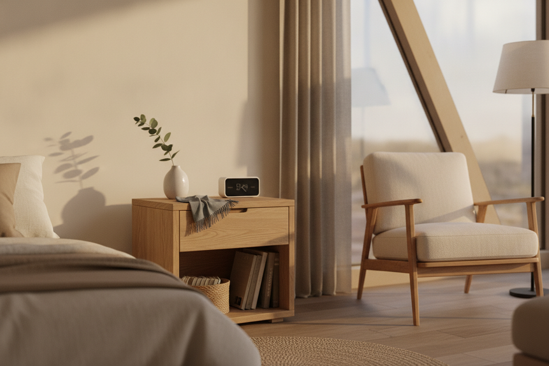 The 3-Item Rule for Styling a Small Wood Nightstand