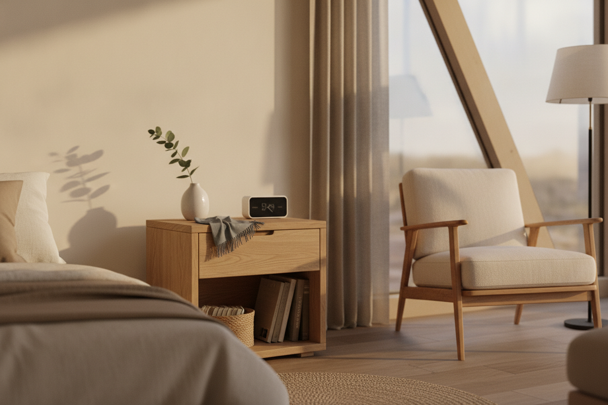 The 3-Item Rule for Styling a Small Wood Nightstand