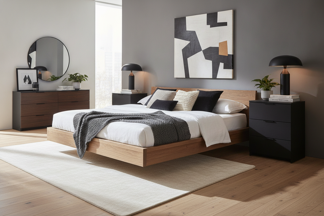 I Grounded My 'Floating' Bed With a Tall Black Nightstand
