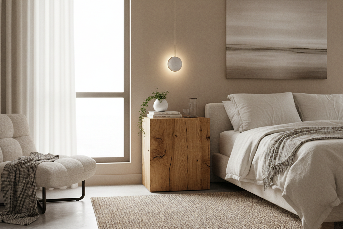 I Traded My Wobbly Table for a Chunky Wood Block Nightstand