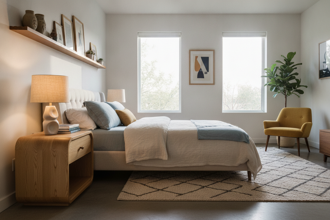 I Ditched Boxy Tables for a Mid-Century Wood Arched Nightstand Light Oak